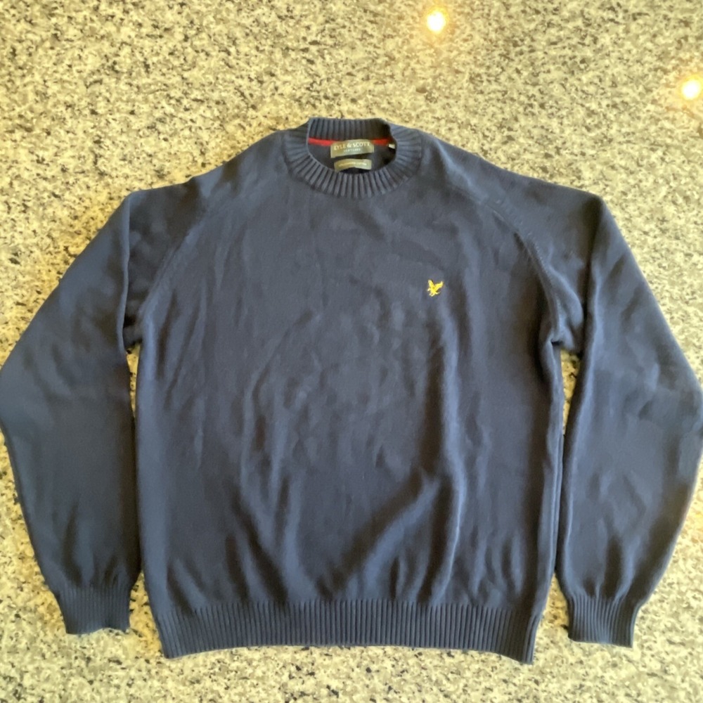 Lyle & Scott Sweater Mens Large Navy Blue 100% Combed Cotton Scotland #600